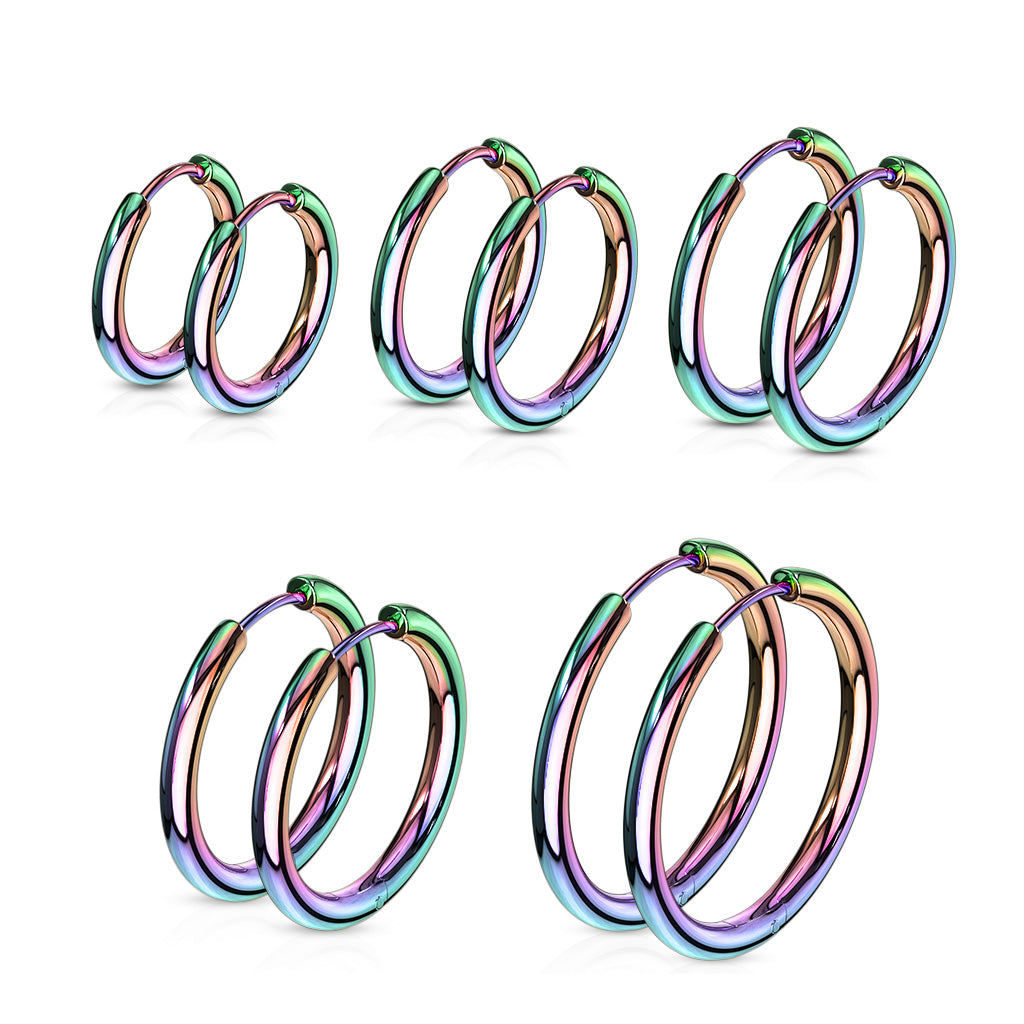 316L Stainless Steel Hinge Action 20g Seamless Hoop Earrings - 5 PAIR LOTS