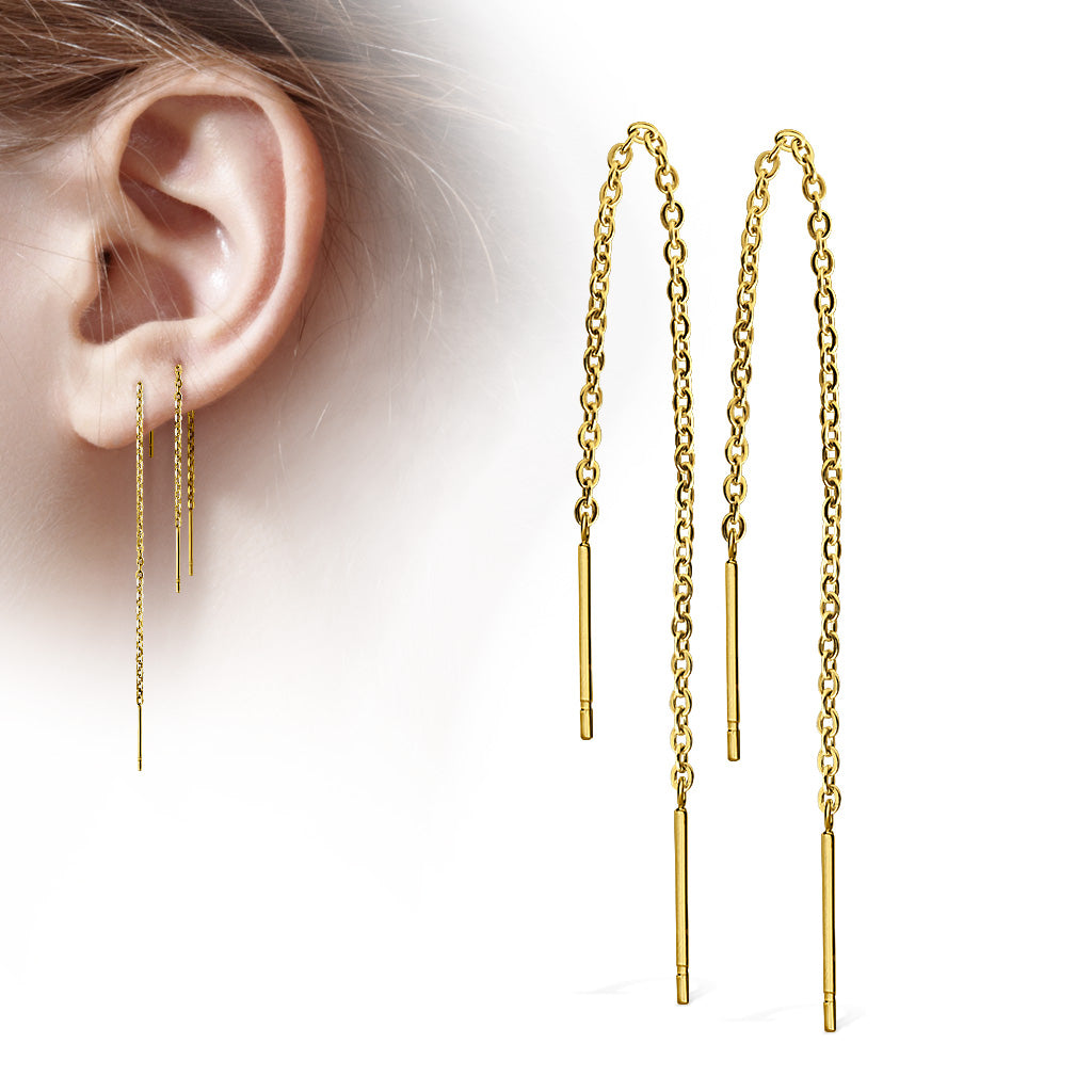 PAIR of Single Chain Free Falling Two Bars 20g Earrings