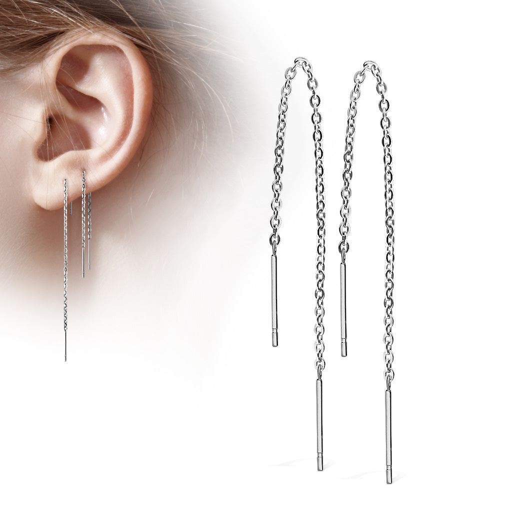 PAIR of Single Chain Free Falling Two Bars 20g Earrings