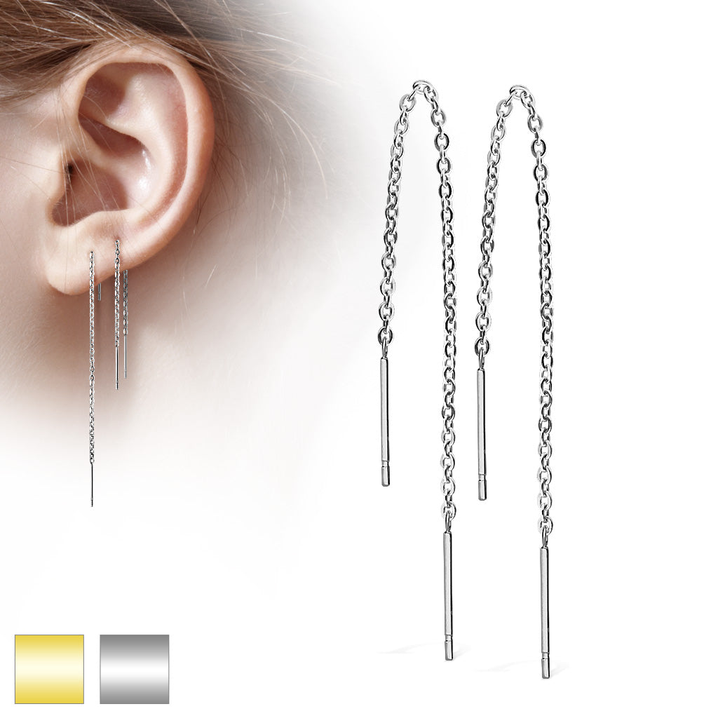 PAIR of Single Chain Free Falling Two Bars 20g Earrings