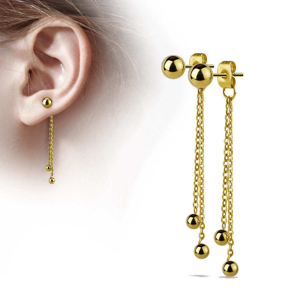 PAIR of Two Chain Free Falling Steel Balls 20g Earrings