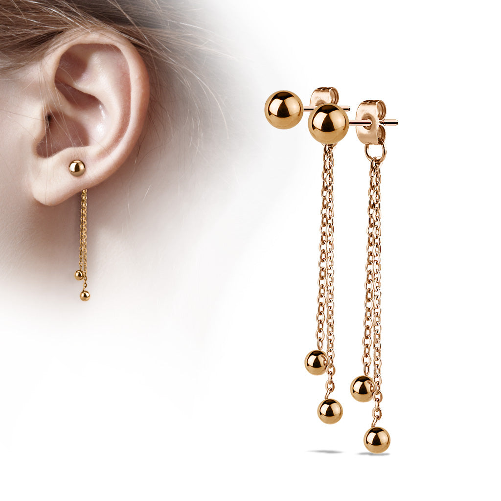 PAIR of Two Chain Free Falling Steel Balls 20g Earrings