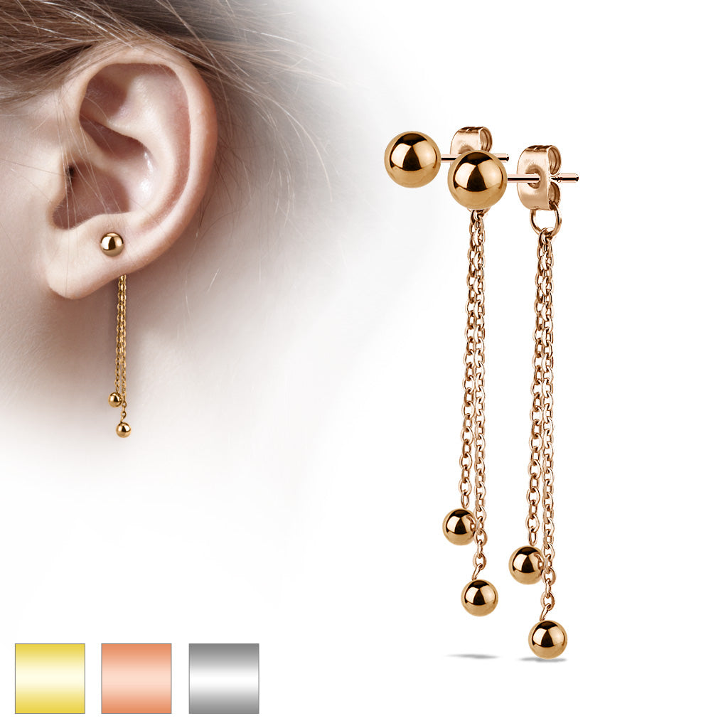 PAIR of Two Chain Free Falling Steel Balls 20g Earrings