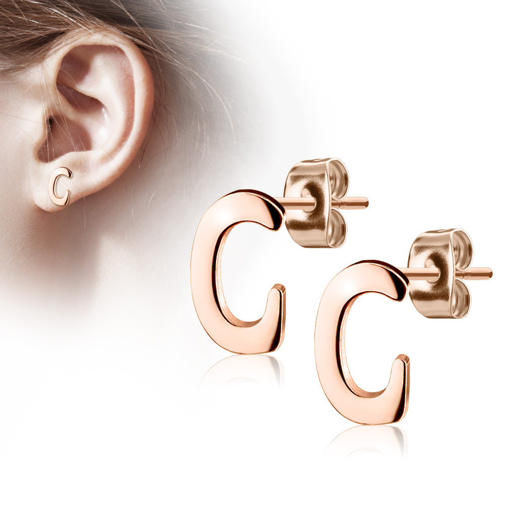 Alphabet Initial Earrings Rose Gold IP 316L Stainless Steel