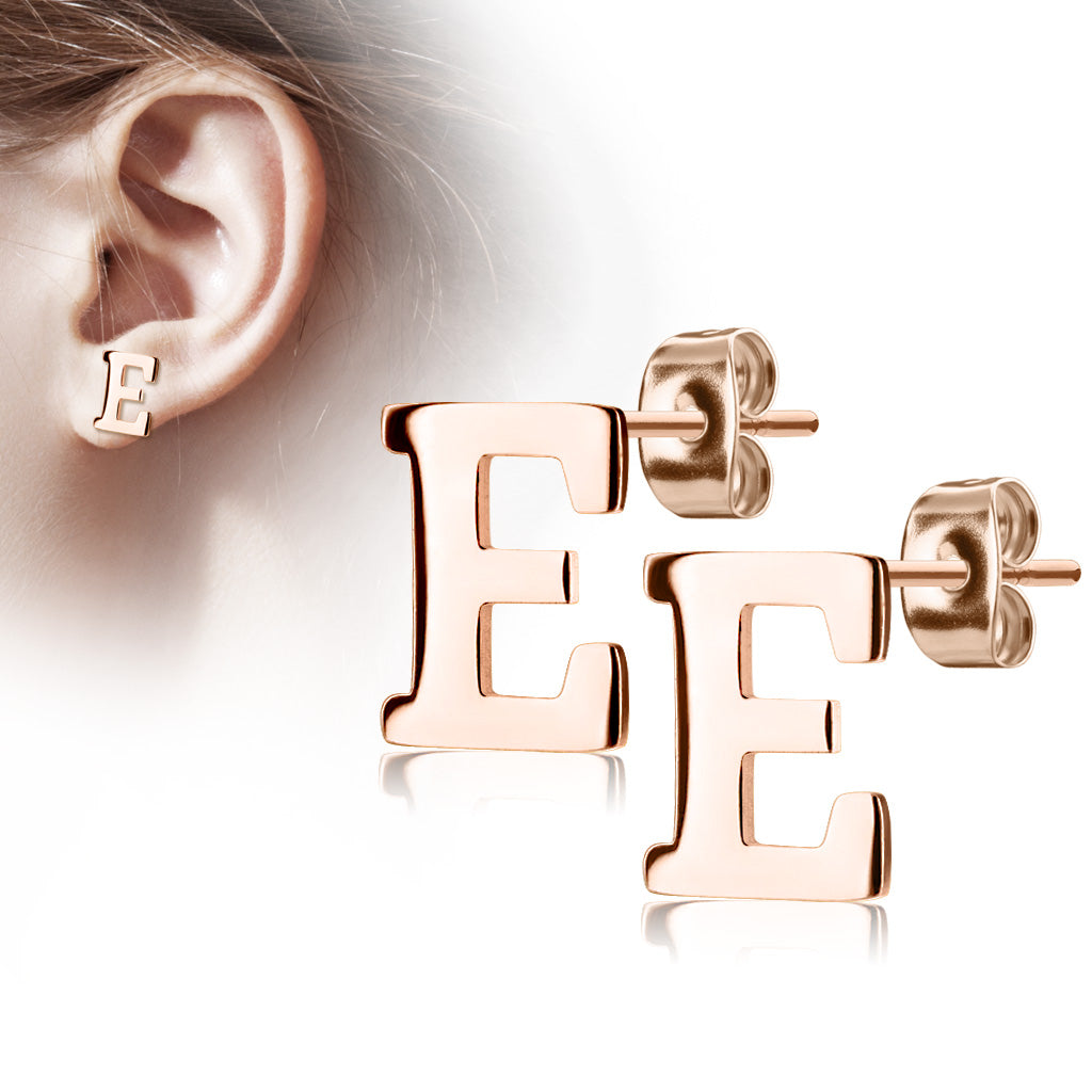 Alphabet Initial Earrings Rose Gold IP 316L Stainless Steel