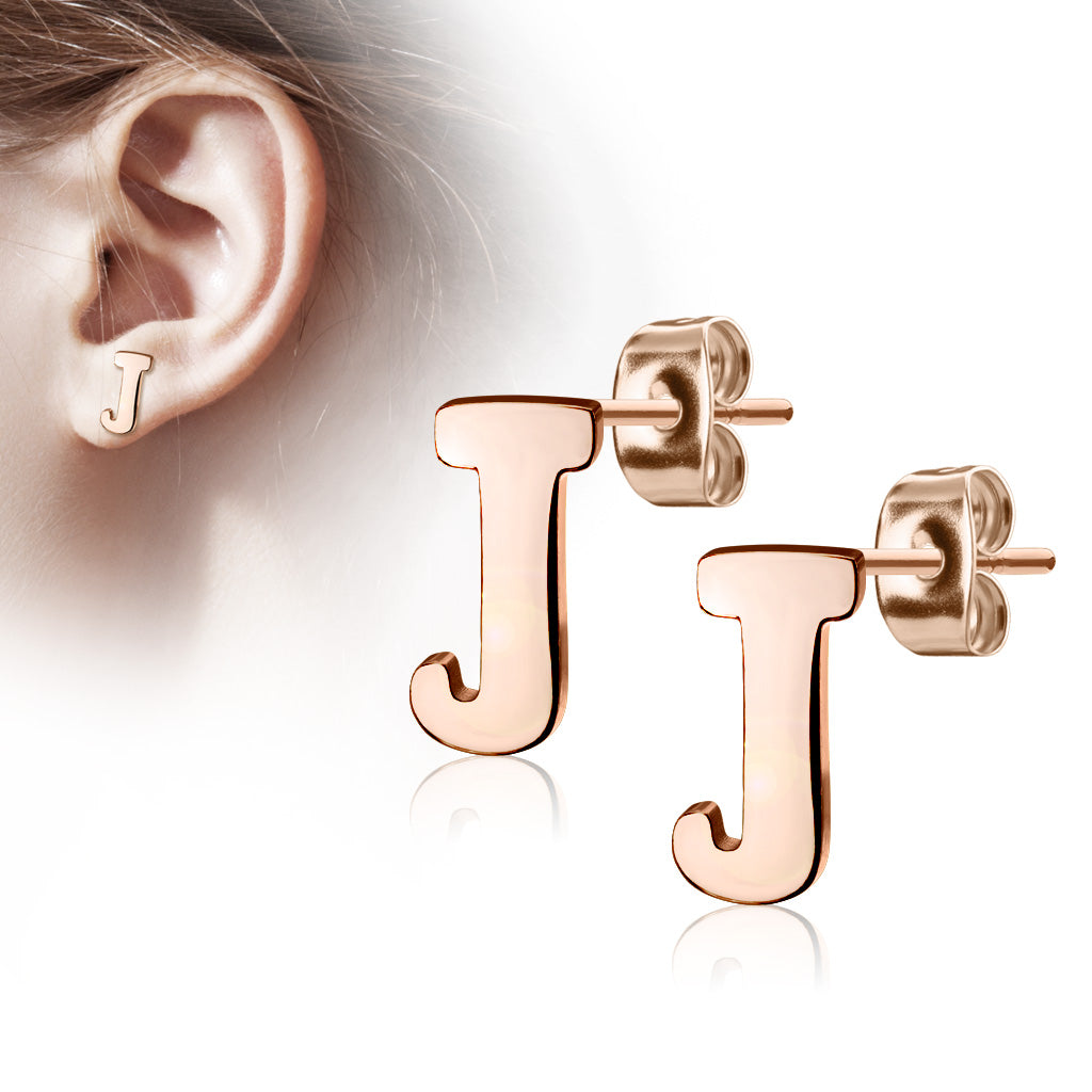 Alphabet Initial Earrings Rose Gold IP 316L Stainless Steel