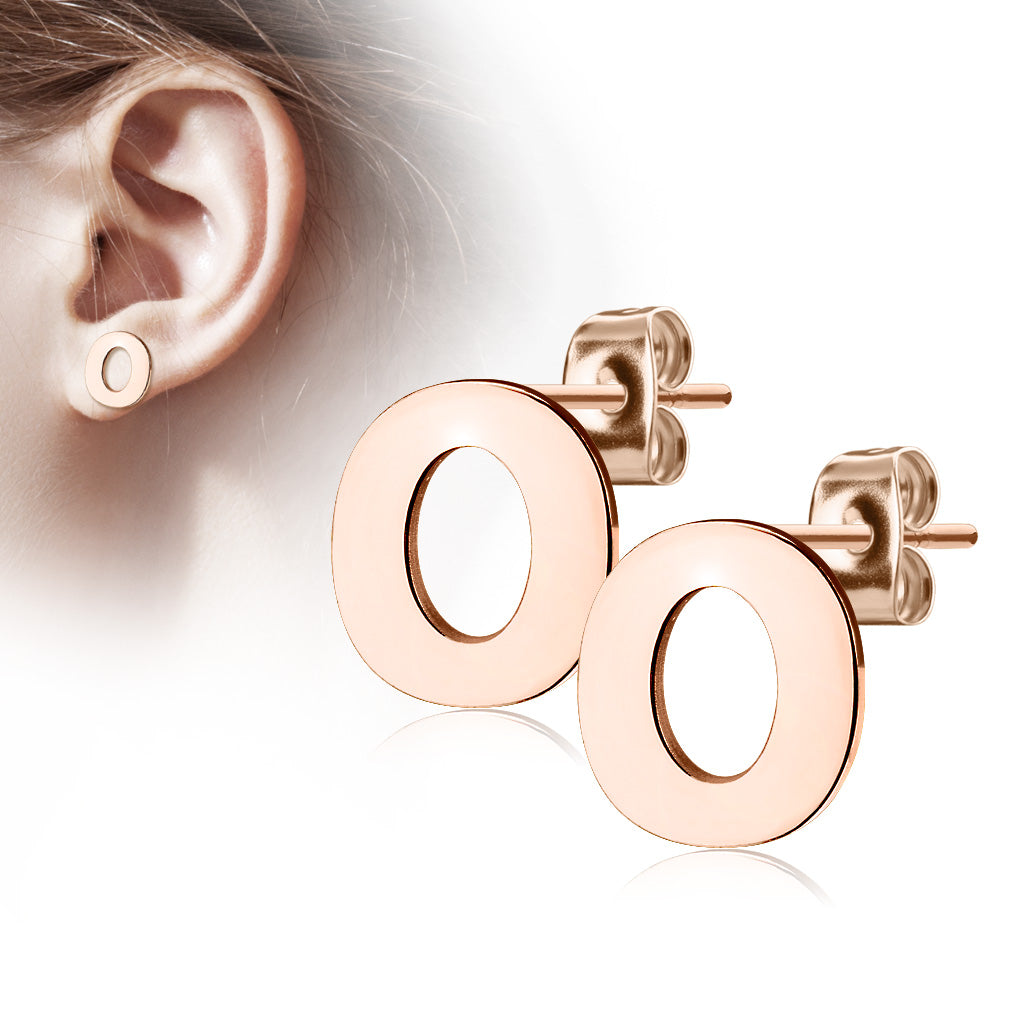 Alphabet Initial Earrings Rose Gold IP 316L Stainless Steel