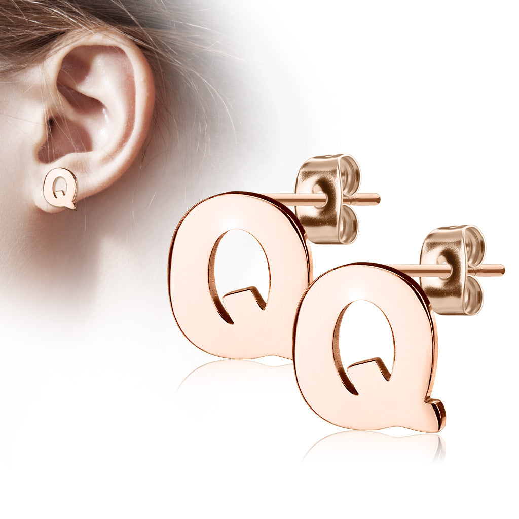 Alphabet Initial Earrings Rose Gold IP 316L Stainless Steel