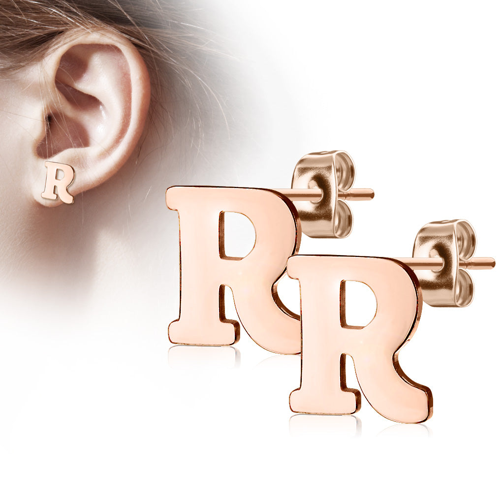 Alphabet Initial Earrings Rose Gold IP 316L Stainless Steel