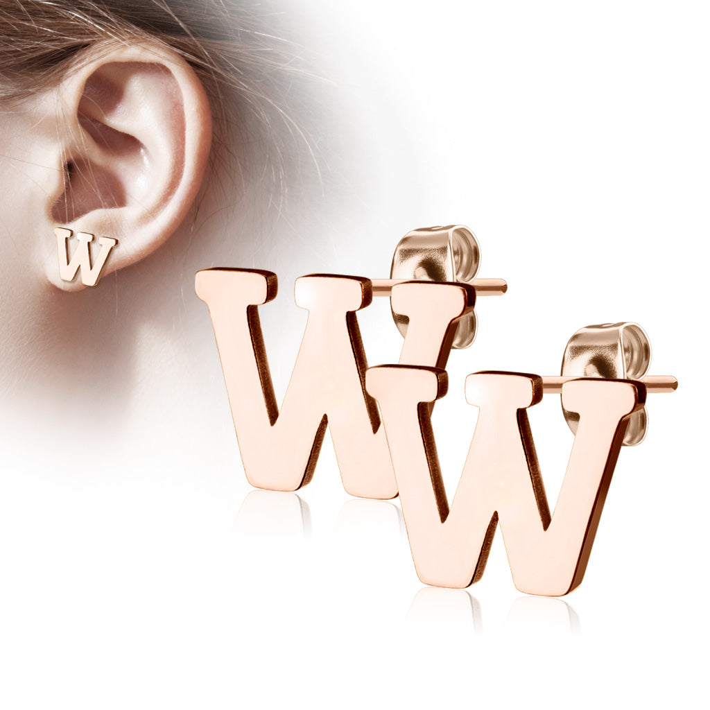Alphabet Initial Earrings Rose Gold IP 316L Stainless Steel