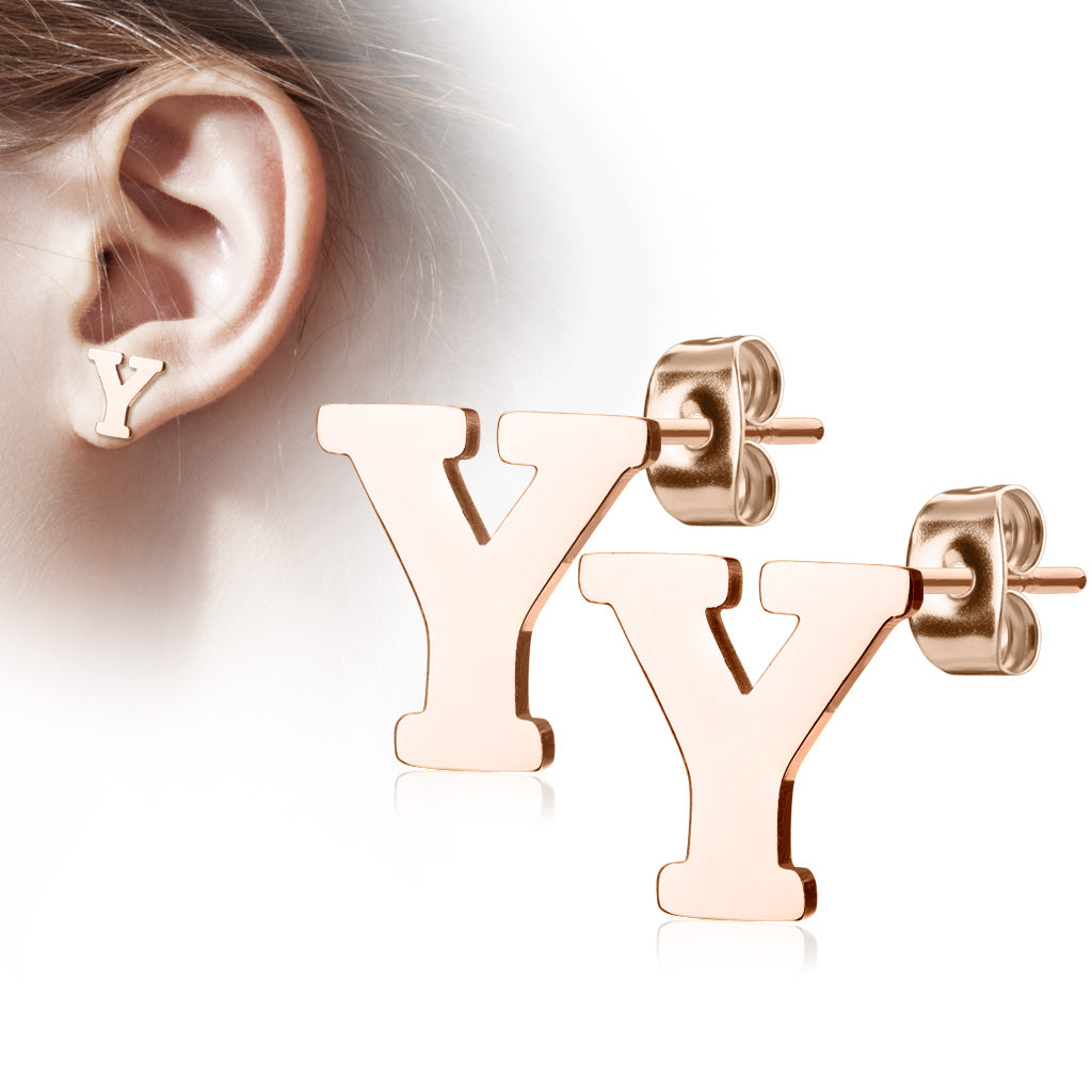 Alphabet Initial Earrings Rose Gold IP 316L Stainless Steel