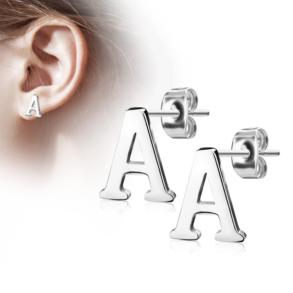 Alphabet Initial Earrings 316L Stainless Steel