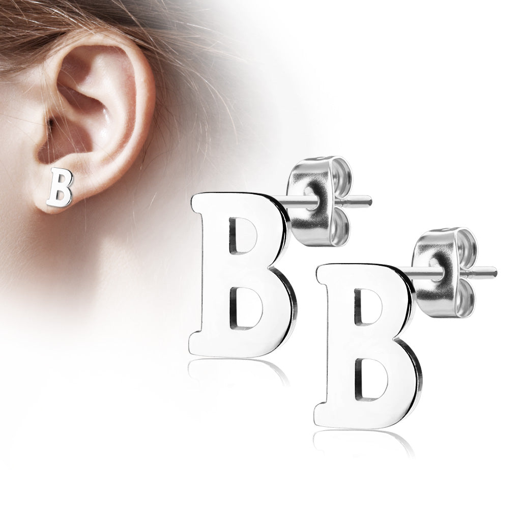 Alphabet Initial Earrings 316L Stainless Steel