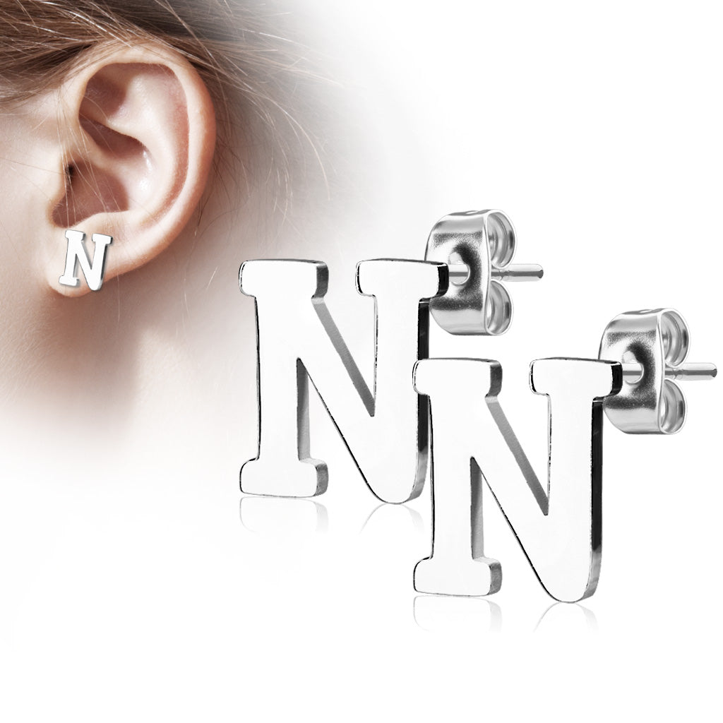 Alphabet Initial Earrings 316L Stainless Steel