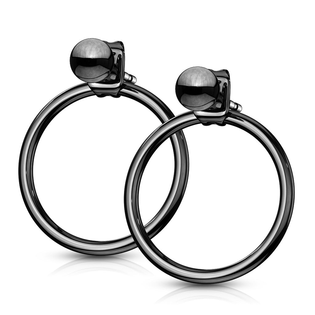 PAIR of Ball End IP Stainless Steel 20g Earrings w/ Hoop Back