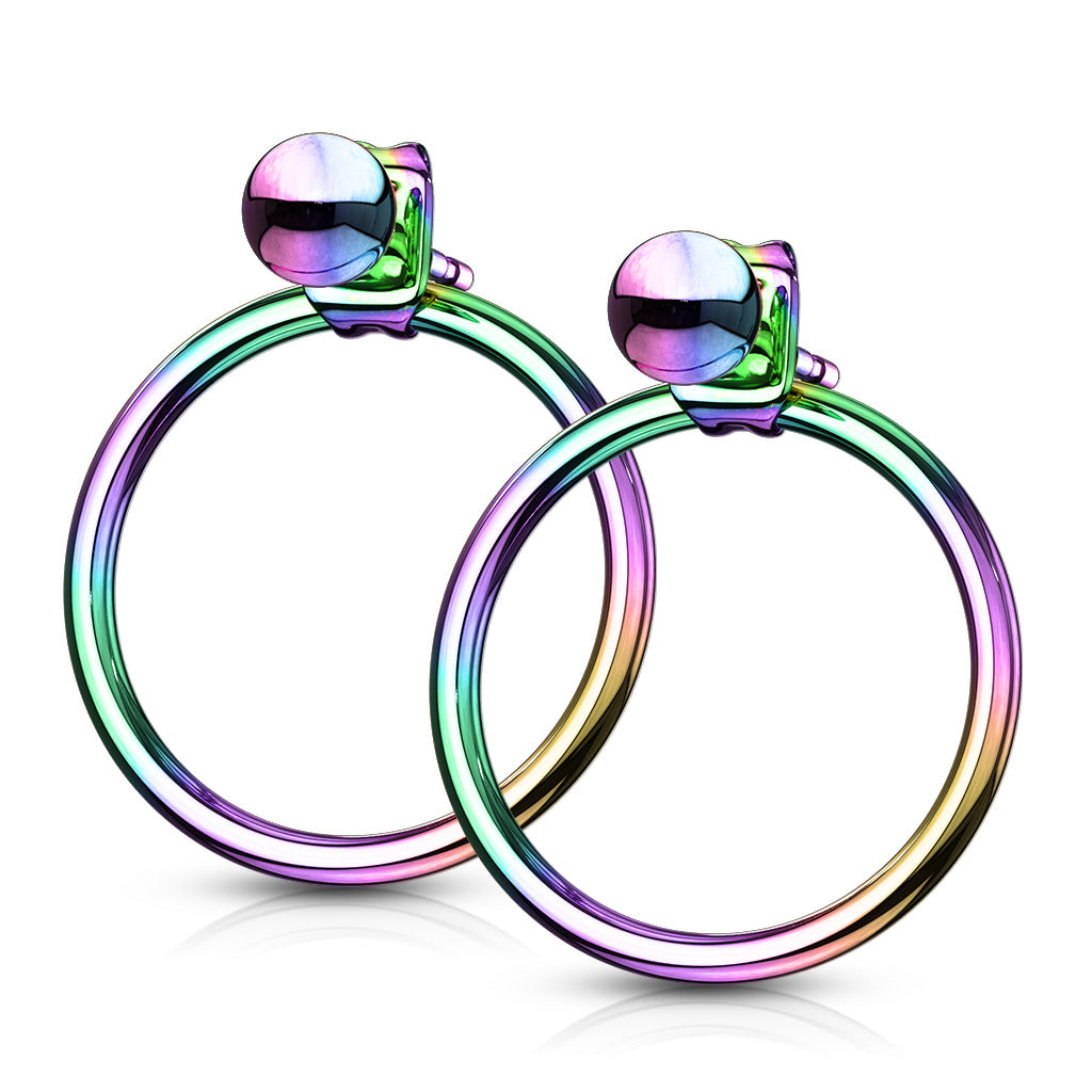 PAIR of Ball End IP Stainless Steel 20g Earrings w/ Hoop Back