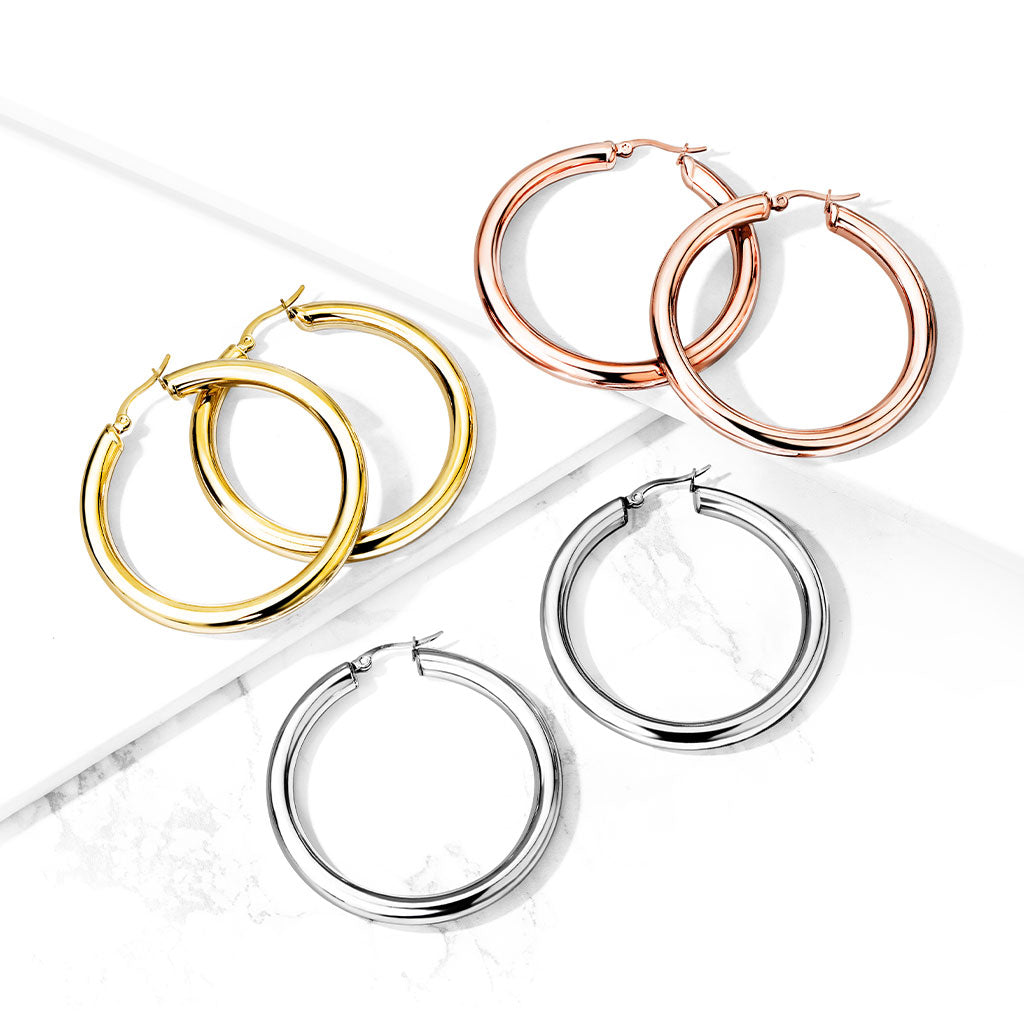 PAIR Thick Hollow Hoop Earrings 316L Stainless Steel 20g