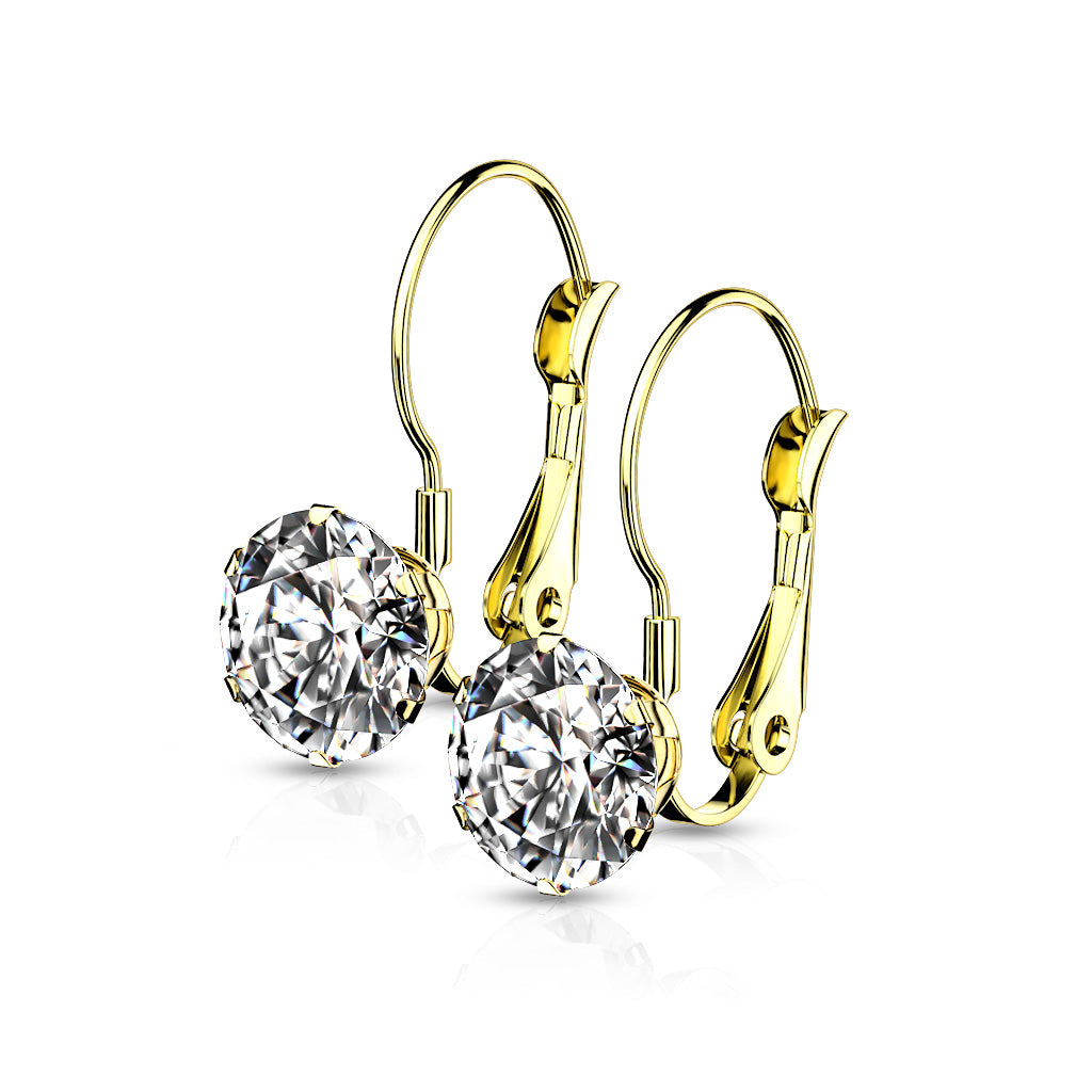PAIR of Round CZ Gem Earrings w/ Lever Back 20g 316L Stainless Steel