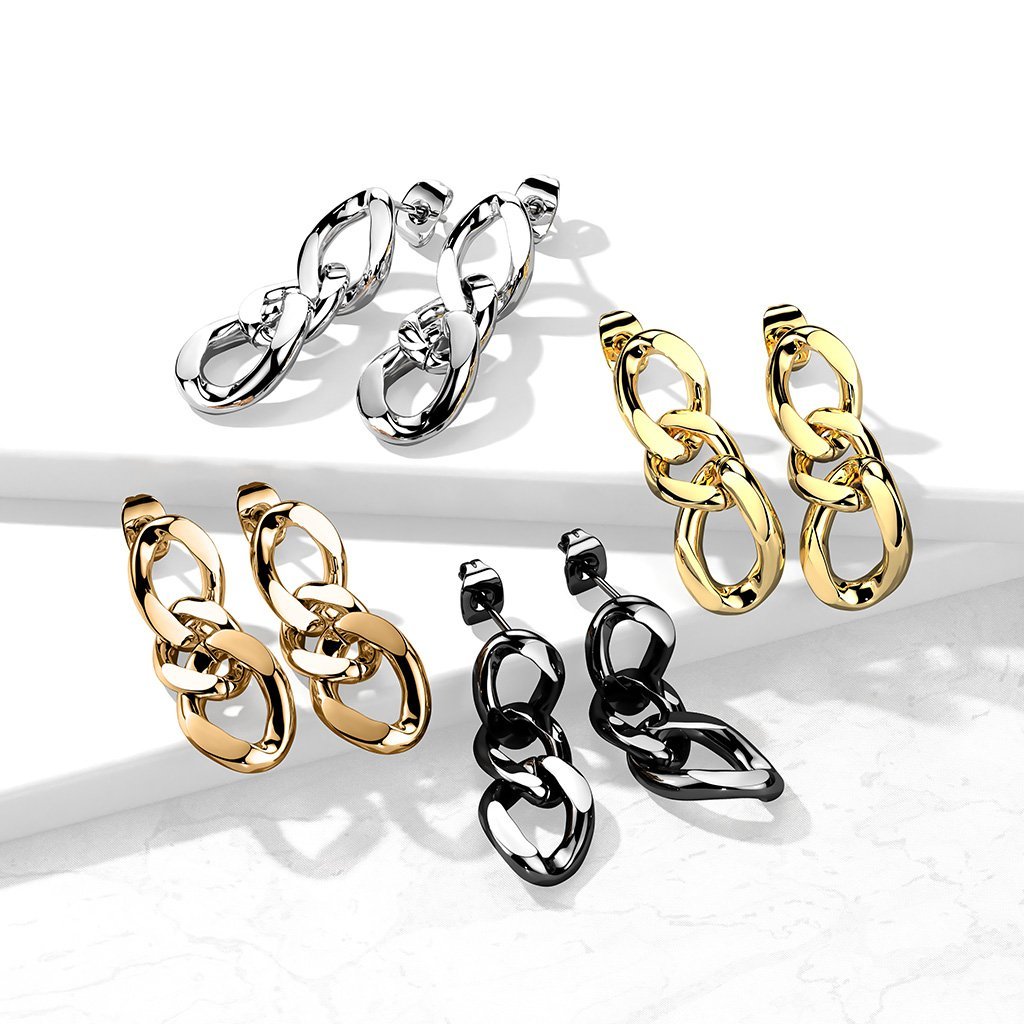 PAIR Chain Link Dangle Earring Studs 316L Surgical Steel 20g