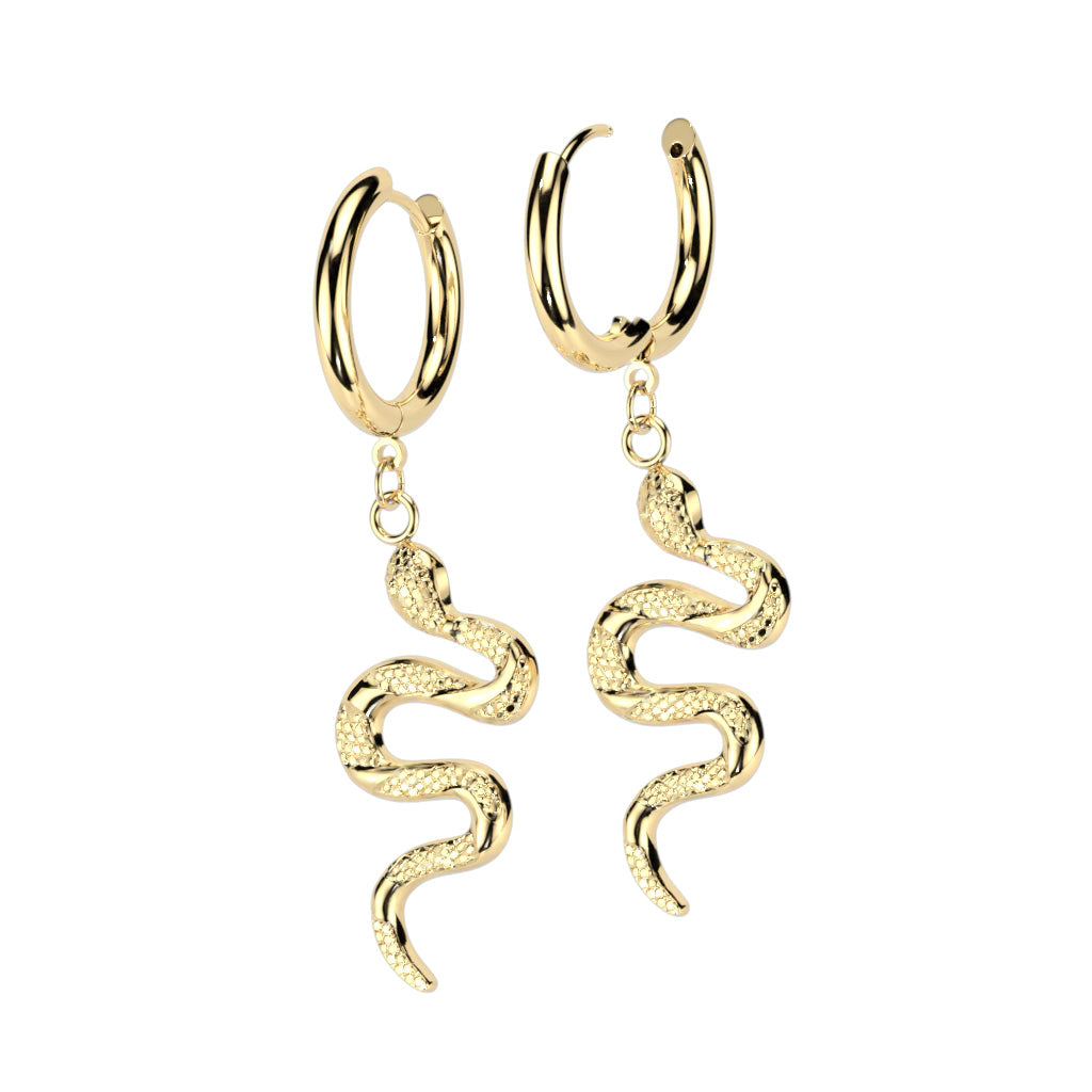 PAIR Dangling Snake Hoop Earrings 316L Stainless Steel Hinge Action 20g