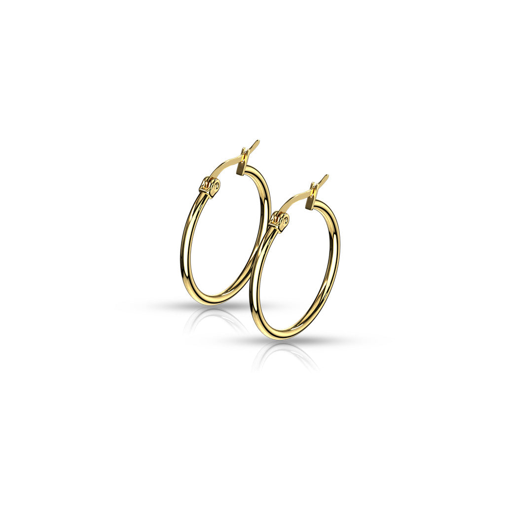PAIR of Round Hoop Earrings 22g Gold Ion Plated Stainless Steel