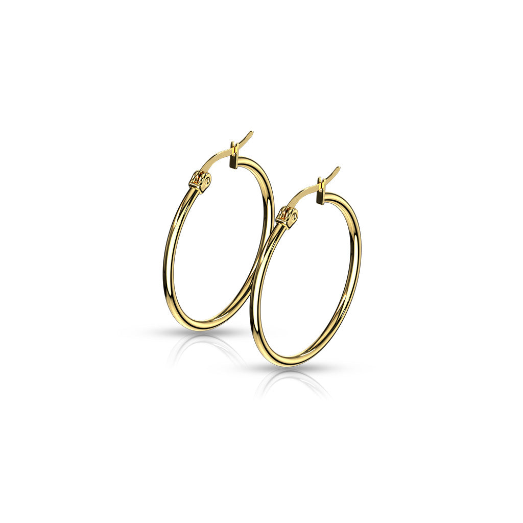 PAIR of Round Hoop Earrings 22g Gold Ion Plated Stainless Steel
