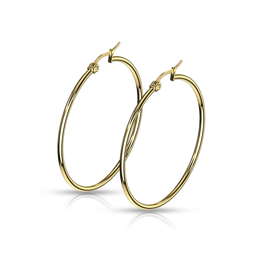 PAIR of Round Hoop Earrings 22g Gold Ion Plated Stainless Steel