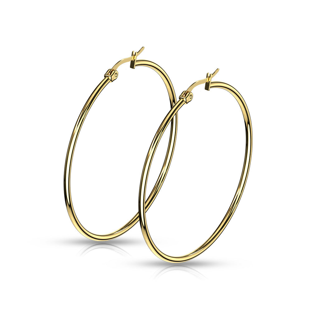 PAIR of Round Hoop Earrings 22g Gold Ion Plated Stainless Steel
