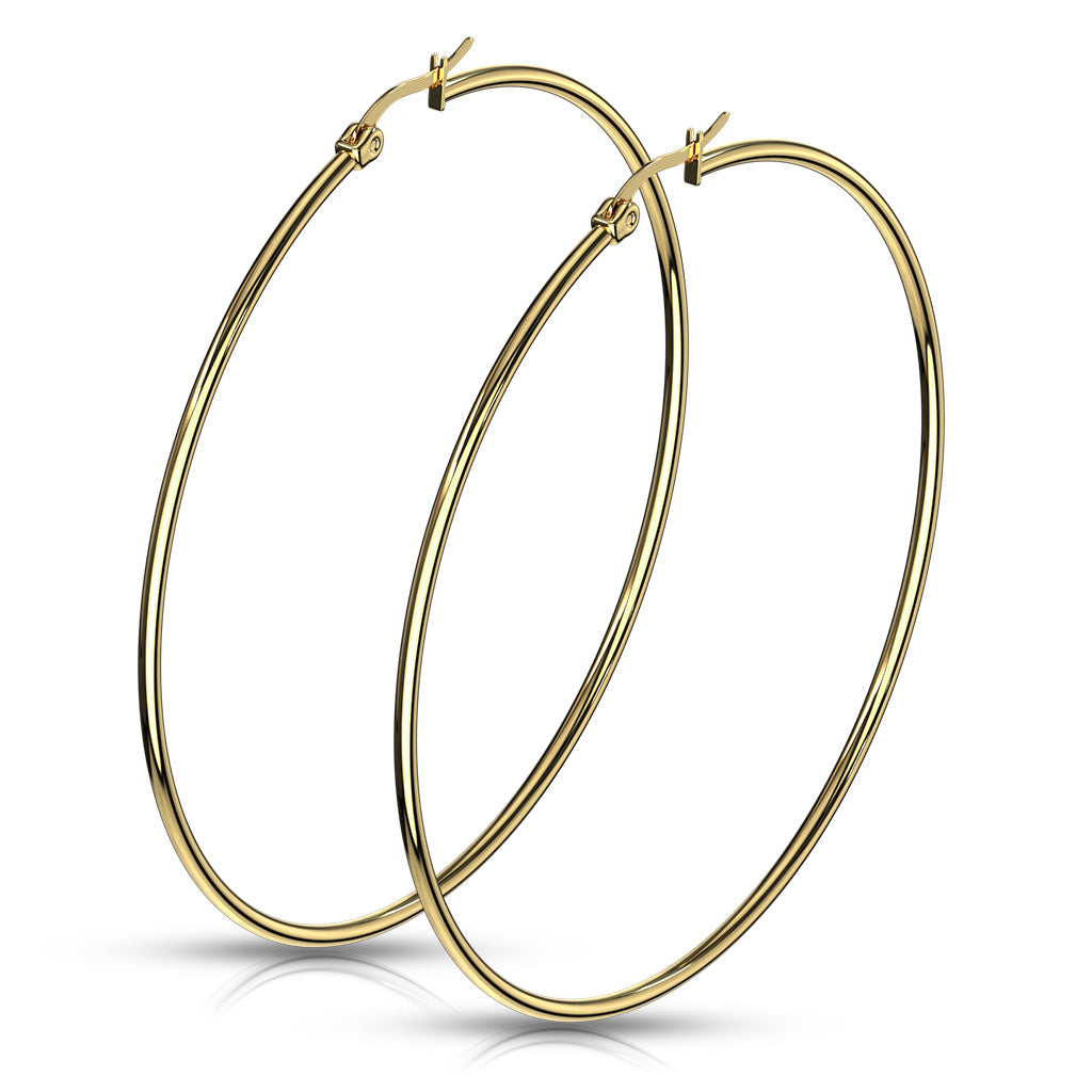 PAIR of Round Hoop Earrings 22g Gold Ion Plated Stainless Steel
