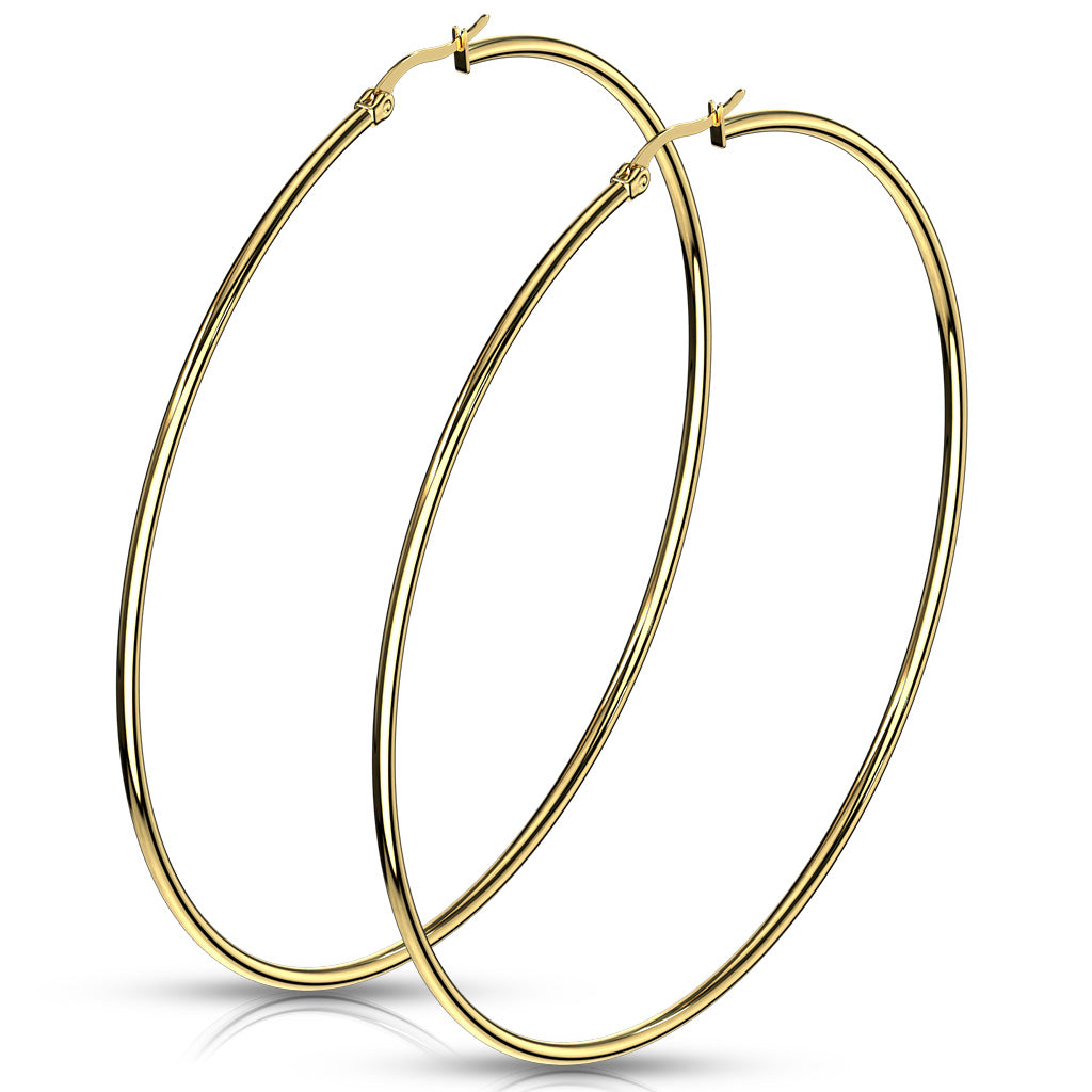 PAIR of Round Hoop Earrings 22g Gold Ion Plated Stainless Steel