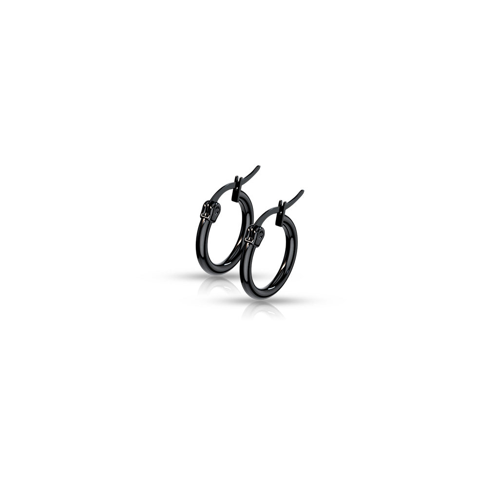 PAIR of Round Hoop Earrings 22g Black Ion Plated Stainless Steel