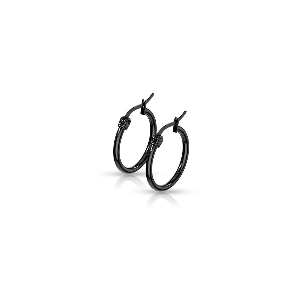 PAIR of Round Hoop Earrings 22g Black Ion Plated Stainless Steel