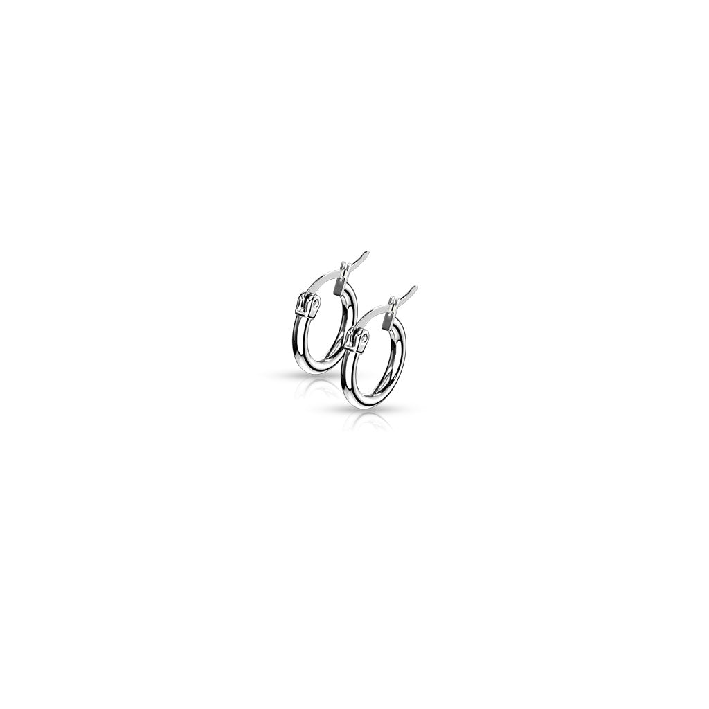 PAIR of Round Hoop Earrings Silver Color 22g 316L Stainless Steel