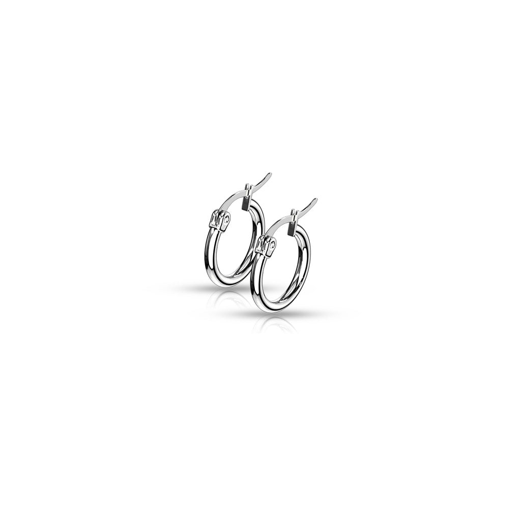 PAIR of Round Hoop Earrings Silver Color 22g 316L Stainless Steel