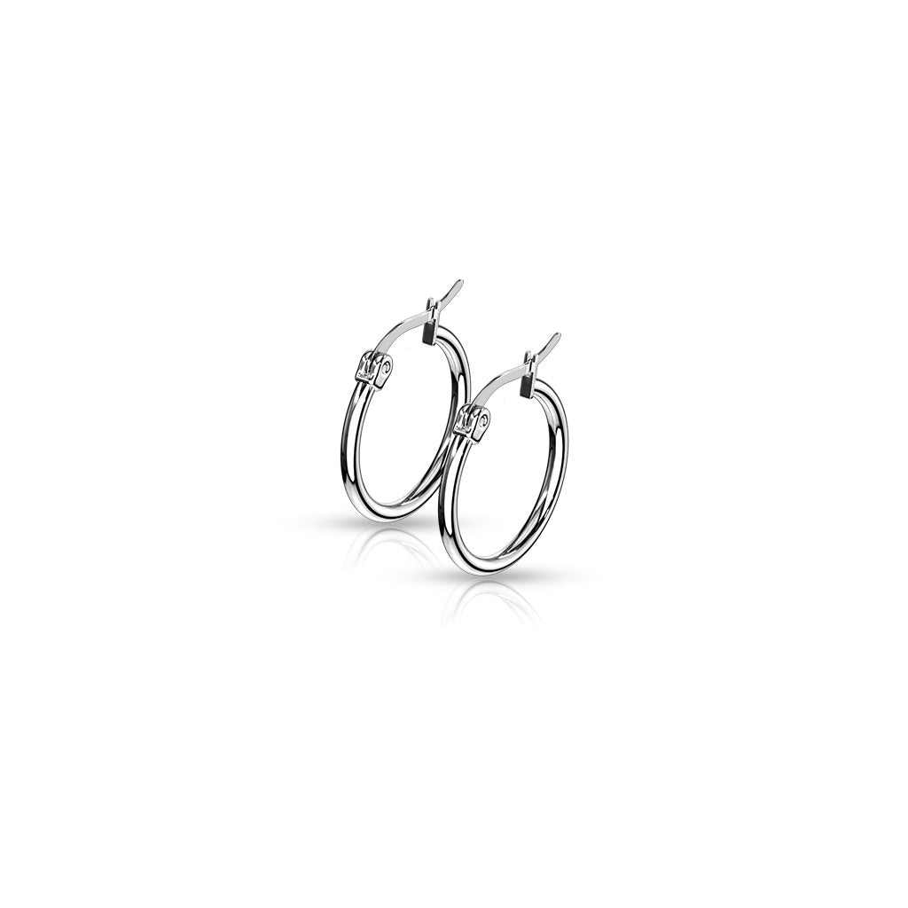 PAIR of Round Hoop Earrings Silver Color 22g 316L Stainless Steel