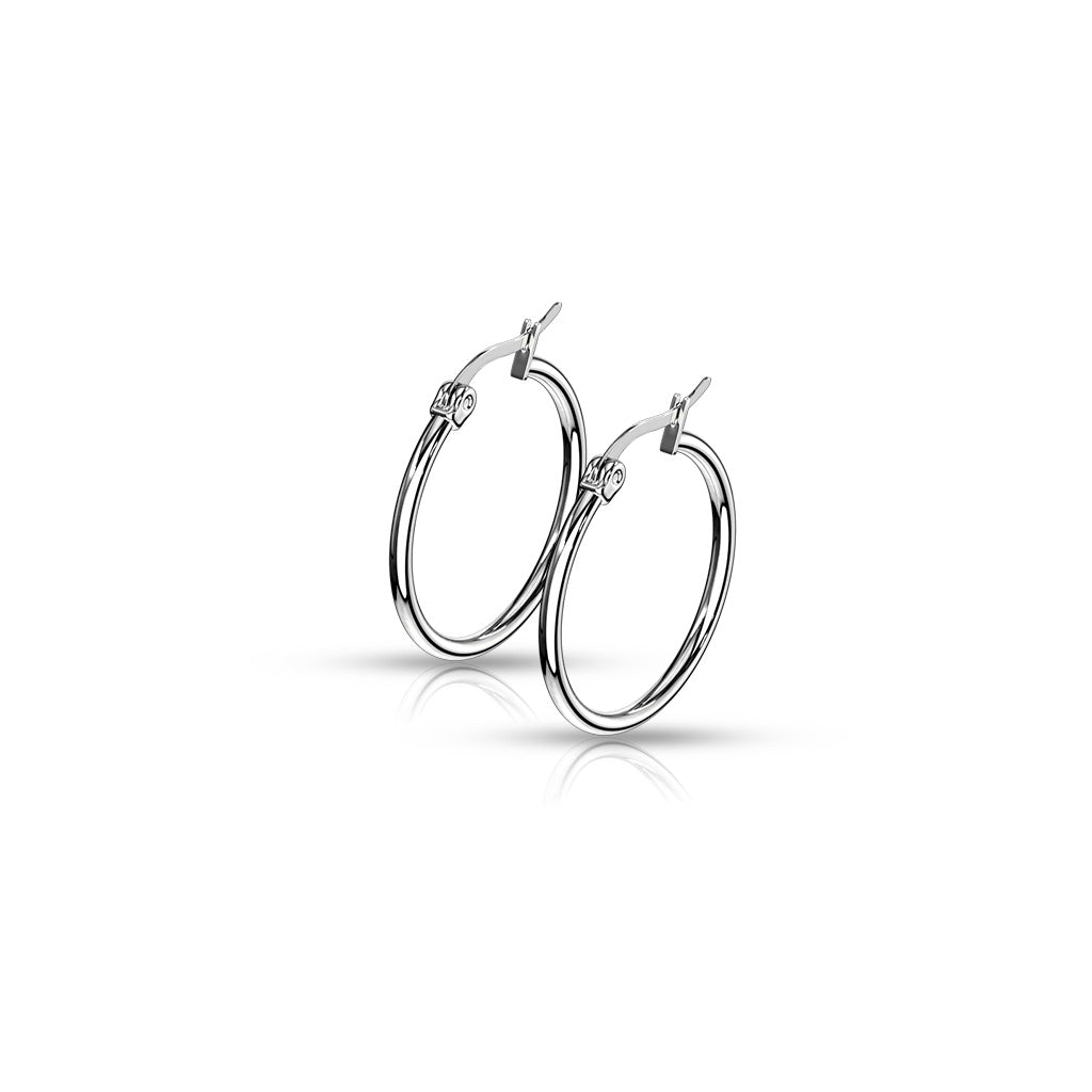 PAIR of Round Hoop Earrings Silver Color 22g 316L Stainless Steel