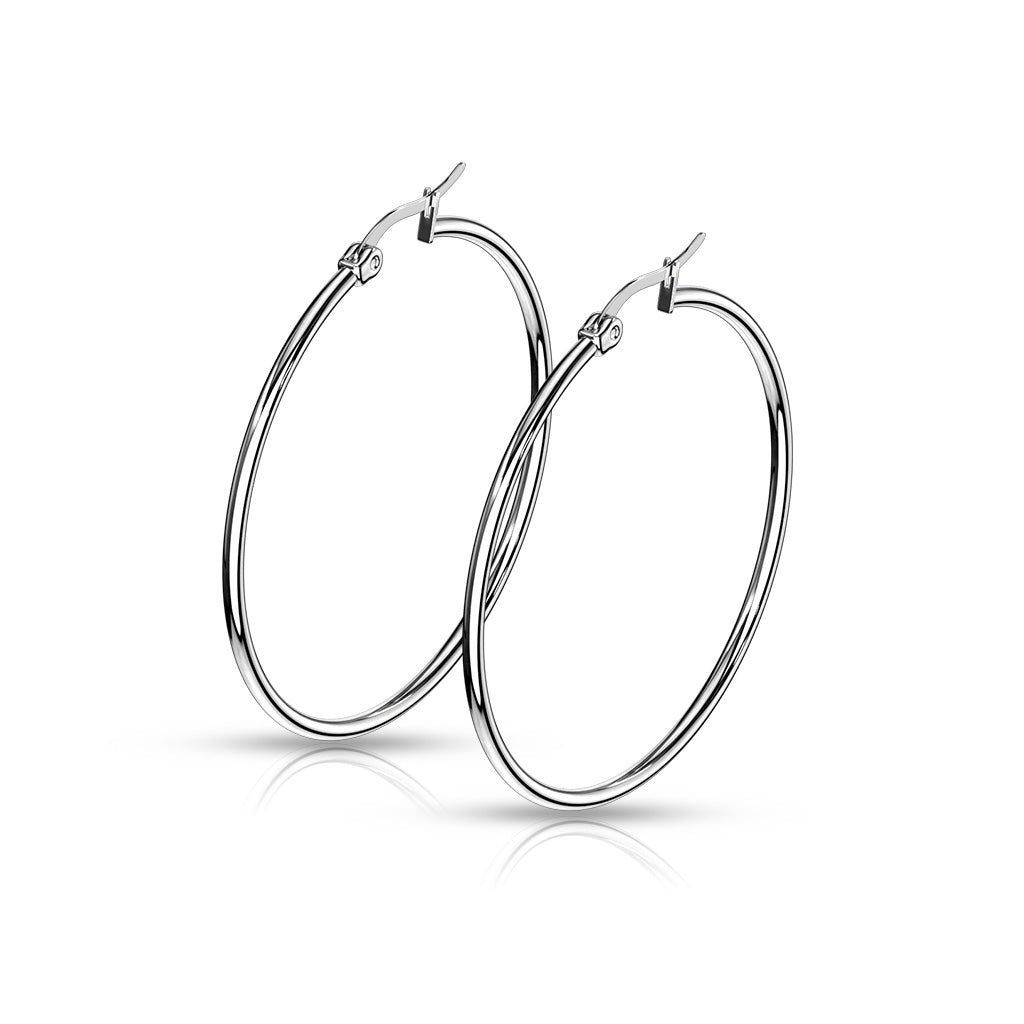 PAIR of Round Hoop Earrings Silver Color 22g 316L Stainless Steel