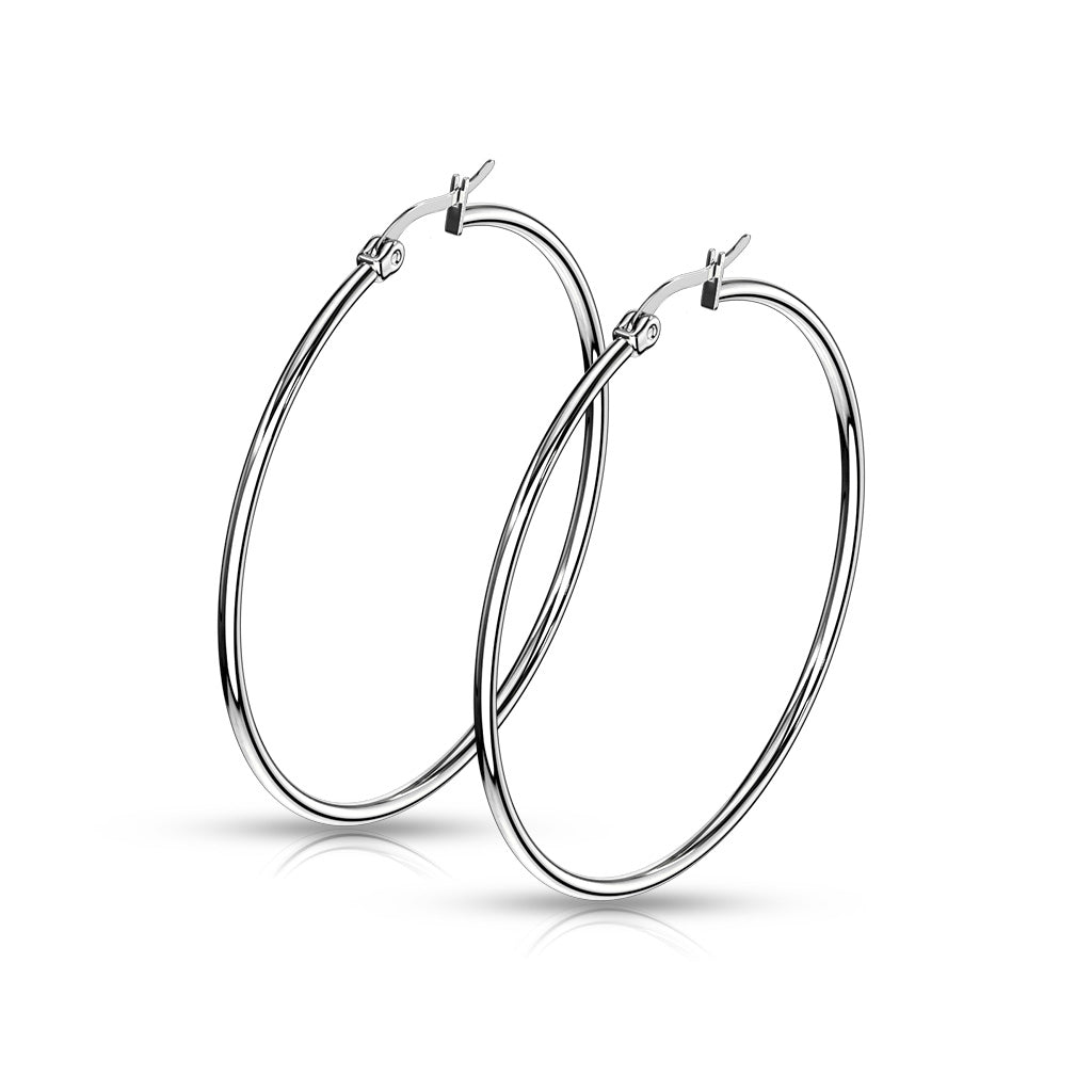 PAIR of Round Hoop Earrings Silver Color 22g 316L Stainless Steel
