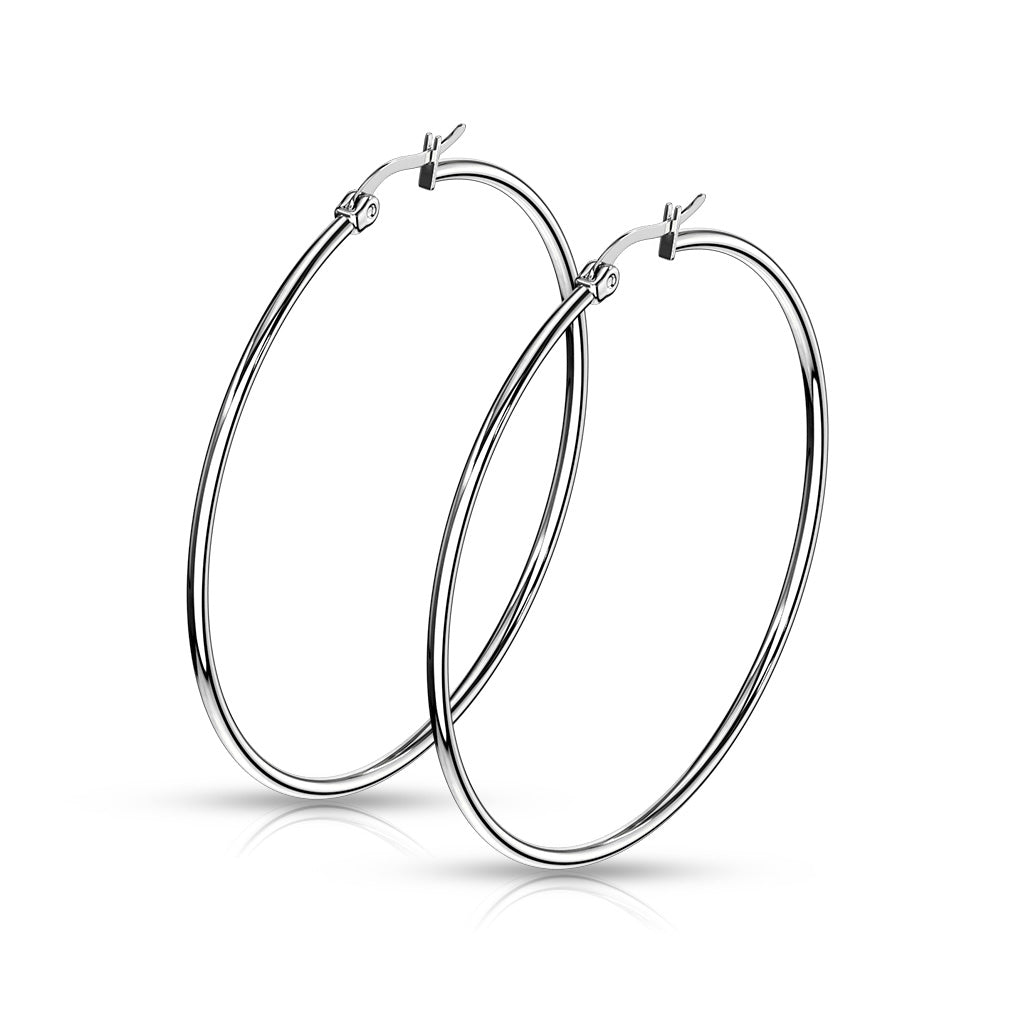 PAIR of Round Hoop Earrings Silver Color 22g 316L Stainless Steel