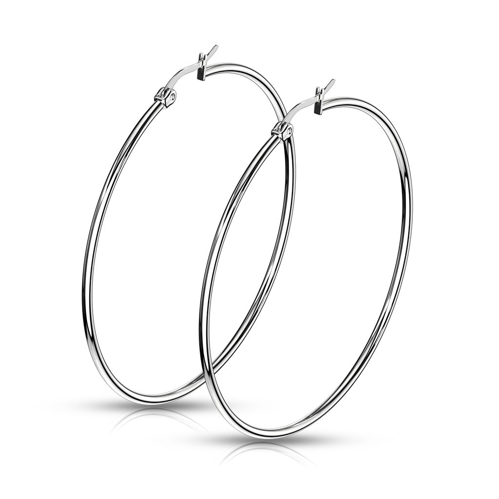 PAIR of Round Hoop Earrings Silver Color 22g 316L Stainless Steel