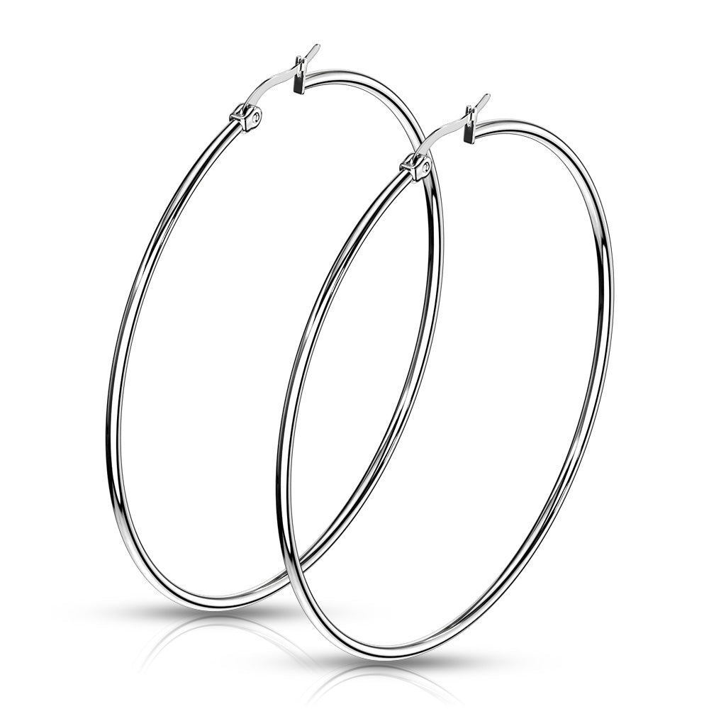 PAIR of Round Hoop Earrings Silver Color 22g 316L Stainless Steel