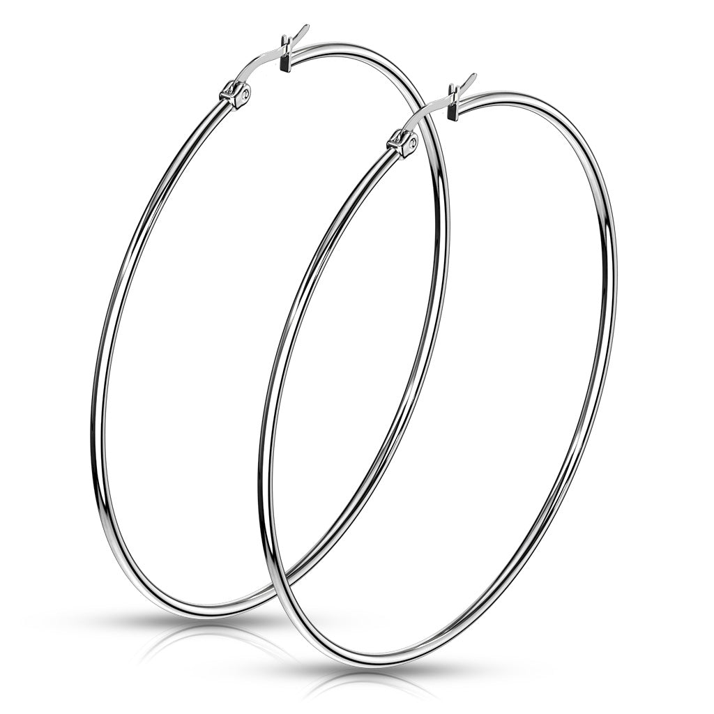 PAIR of Round Hoop Earrings Silver Color 22g 316L Stainless Steel
