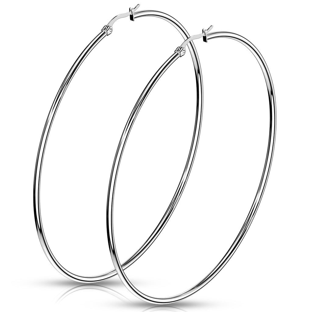 PAIR of Round Hoop Earrings Silver Color 22g 316L Stainless Steel