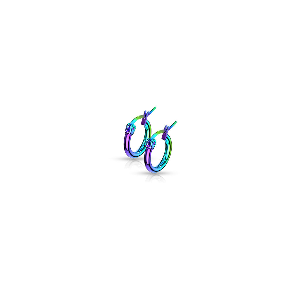 PAIR of Round Hoop Earrings 22g Rainbow Multi-color Ion Plated Stainless Steel