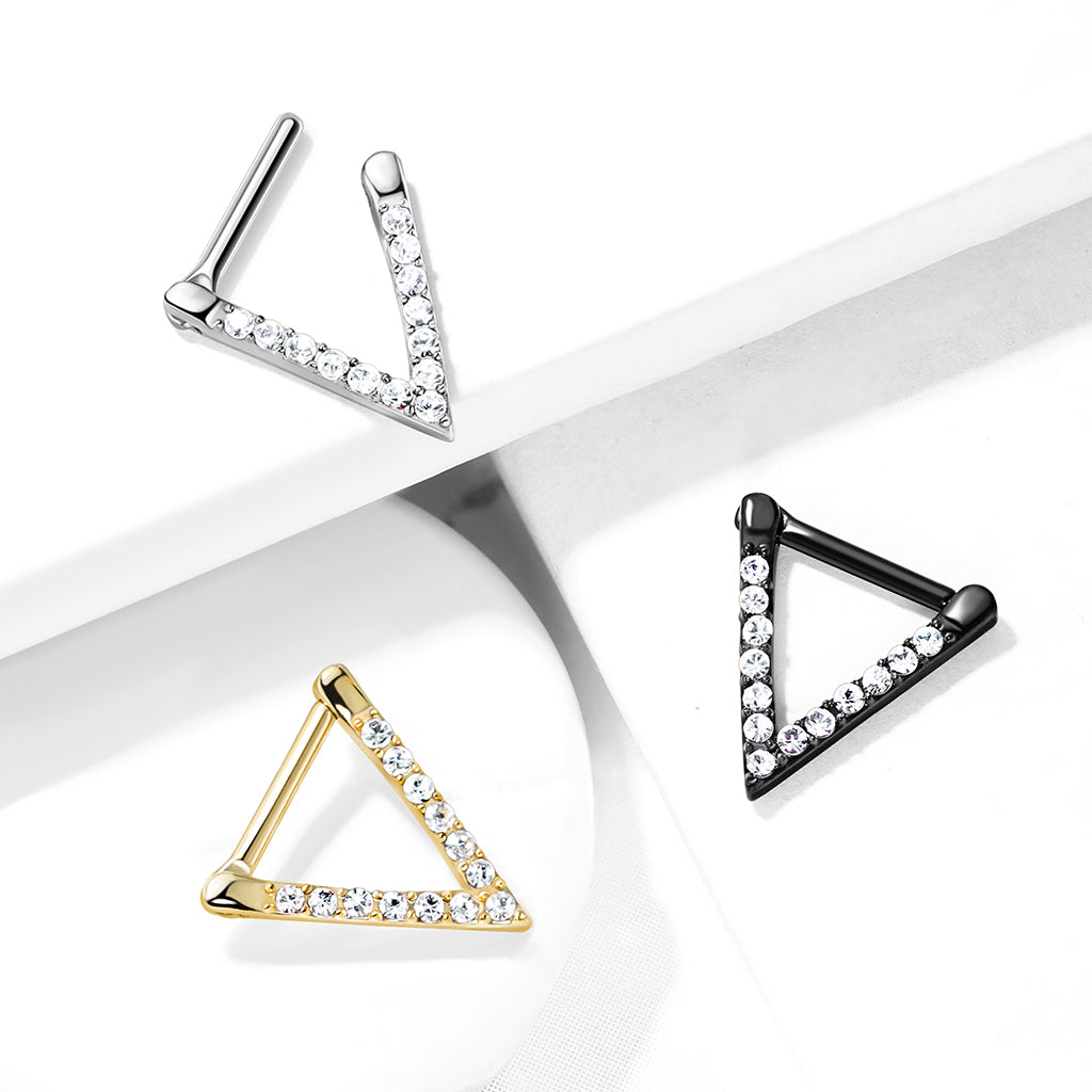 1pc Hinged Segment Ring CZ Gem Triangle Hoop Helix Daith 316L Surgical Steel