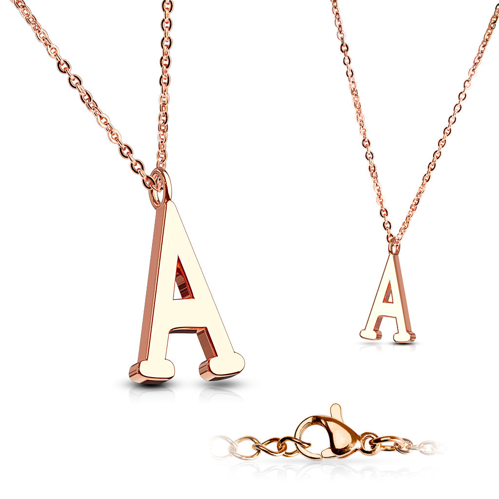 Alphabet Initial Necklace w/ Rose Gold IP 316L Stainless Steel Pendant