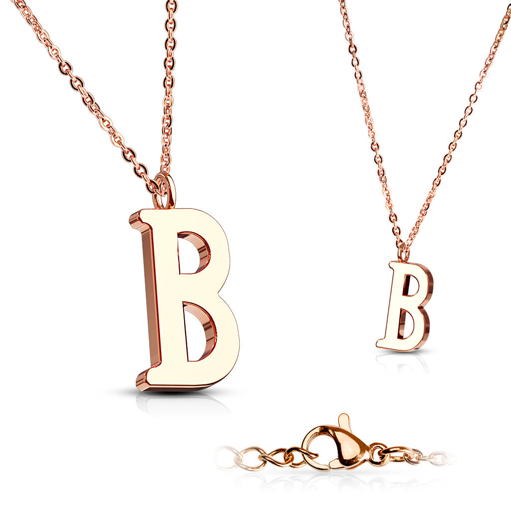 Alphabet Initial Necklace w/ Rose Gold IP 316L Stainless Steel Pendant