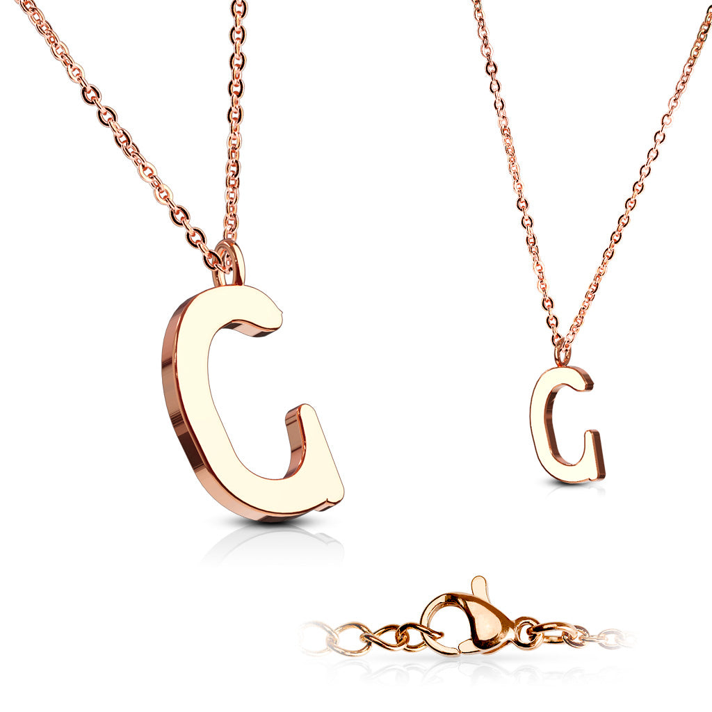 Alphabet Initial Necklace w/ Rose Gold IP 316L Stainless Steel Pendant