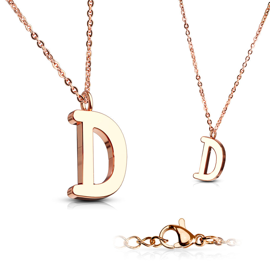 Alphabet Initial Necklace w/ Rose Gold IP 316L Stainless Steel Pendant