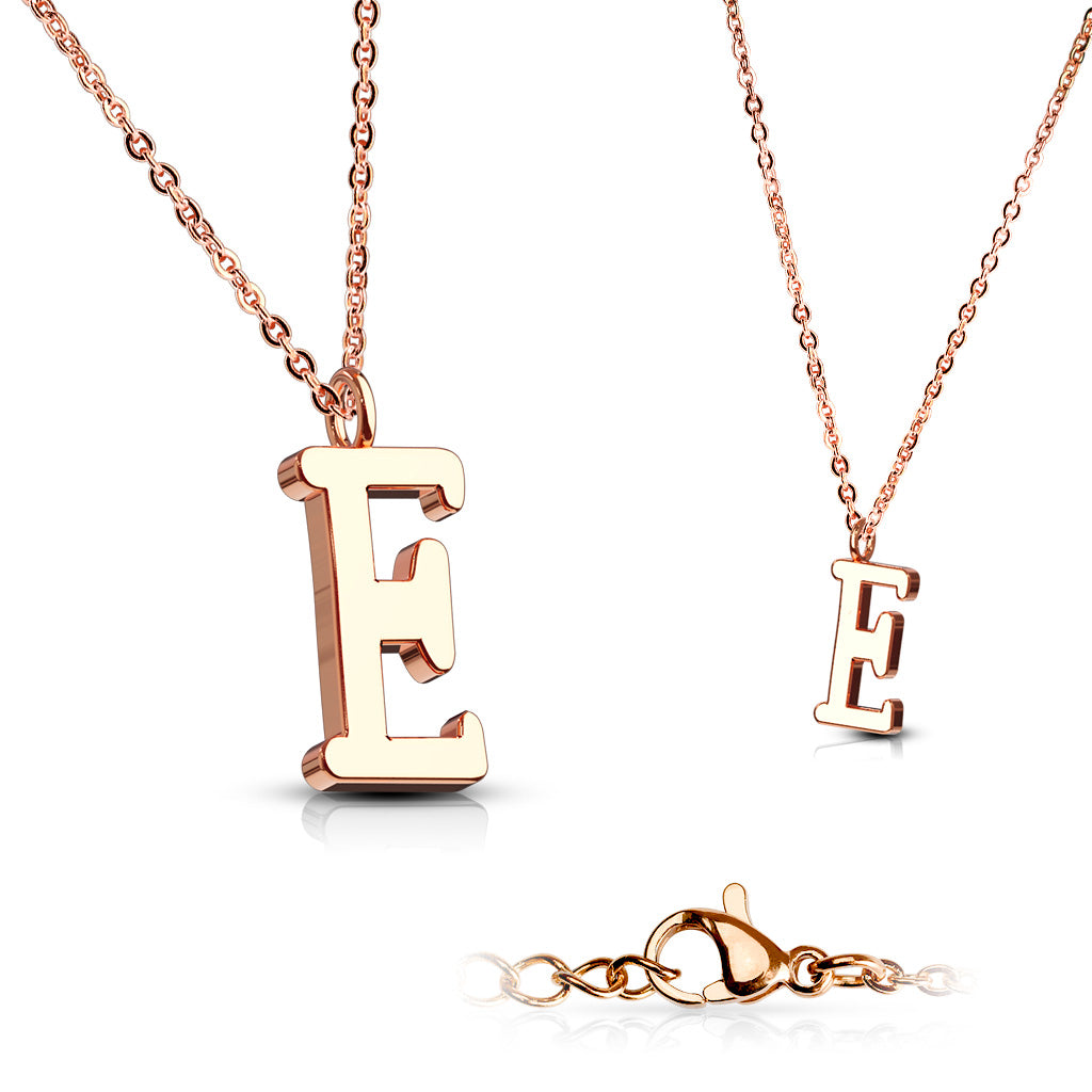 Alphabet Initial Necklace w/ Rose Gold IP 316L Stainless Steel Pendant